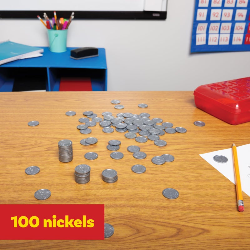 LEARNING ADVANTAGE-7522 Play Nickels - Set of 100 Plastic Coins - Designed and Sized Like Real US Currency - Teach Money Math With This Pretend Play Resource - Image 2